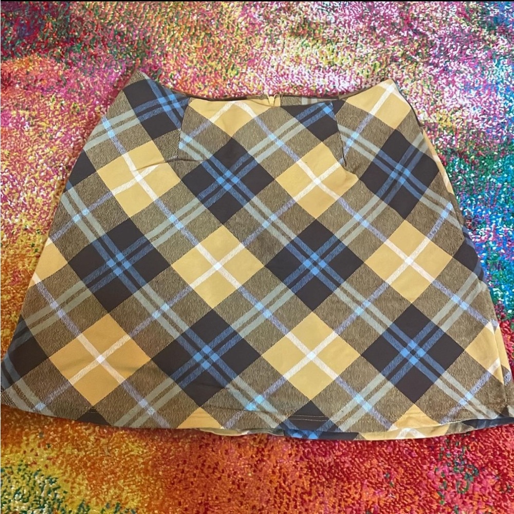 Altard State Yellow/brown/blue plaid skirt